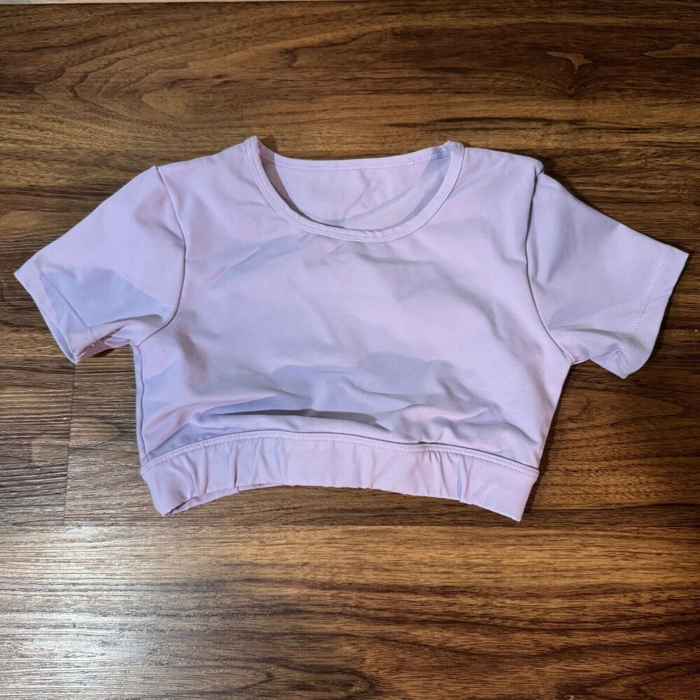 NVGTN Open Back Sports Bra Crop Top Tee Short Sleeve Gym Work Out Purple Size XS
